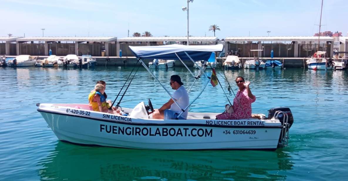 Fuengirola no License Boat from 2 To 4 Hours - Entering Fuengirola Marina with the boat already waiting